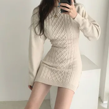 Rochie din tricot pentru Femei Slim Sexy, Elegante, Chic coreean Populare de Toamnă Toate-meci Gol Afară de Haine de Femei de zi cu Zi de Primăvară Vestido Mujer