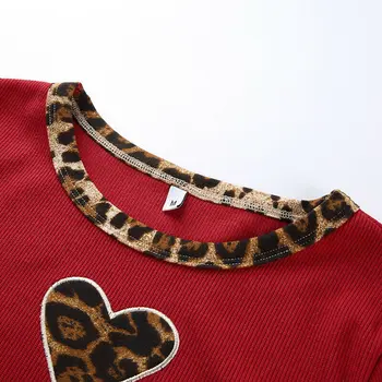 HIRIGIN Femei Vara Leopard de Imprimare Inima Față Culturilor Topuri Trunchiate Doamna Tricouri Scurte Casual Tee