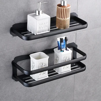 Raft baie organizator negru duș montat pe perete raft de depozitare titularul negru adeziv pasta de toaletă colț de raft rafturi consumabile