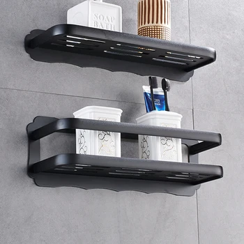 Raft baie organizator negru duș montat pe perete raft de depozitare titularul negru adeziv pasta de toaletă colț de raft rafturi consumabile