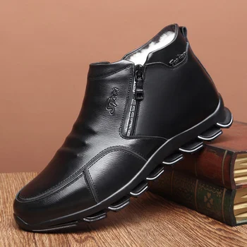 2020 Iarna Barbati Blana de Oaie Fermoar Lateral Cizme Barbati Îngroșat Lână Termică Pantofi din Piele pentru Bărbați Agrement Alunecare-dovada Tatălui Pantofi