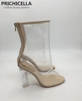 Prichicella moda pentru femei transparent deschis deget de la picior toc de vară bootes sandale