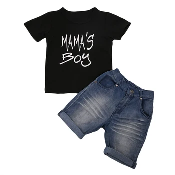 Vara Copil Copil Copil Haine Băiat MaMa Boys T-shirt de Sus + Denim Pantaloni scurți Costum Set