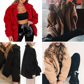 Moda Rever Haină De Blană Fleece Hanorac Femei 2020 Toamna Iarna Cald Gros Moale De Pluș Cu Fermoar Palton De Culoare Solidă Îmbrăcăminte Exterioară