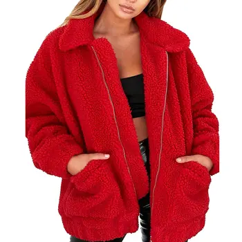 Moda Rever Haină De Blană Fleece Hanorac Femei 2020 Toamna Iarna Cald Gros Moale De Pluș Cu Fermoar Palton De Culoare Solidă Îmbrăcăminte Exterioară