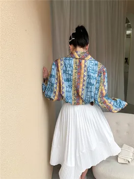 CHEERART 2021 Haine de Designer Manșon de Puf de Top Vintage Maneca Lunga Bluza Eleganta pentru Femei Buton Rever Doamnelor Cămașă de Moda