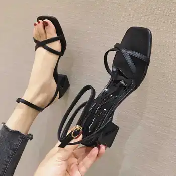 Cresfimix femei clasic negru din piele pu peep toe toc pătrat sandale doamna plus dimensiune confort pantofi de vara pentru sandales femmes a6311
