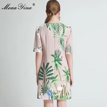 MoaaYina Designer de Moda rochie de Vara pentru Femei Rochie maneca Scurta Paiete, ștrasuri din Mărgele de Maimuță Verde frunze de Imprimare Rochii