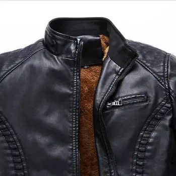 Iarna Barbati Motocicleta Ține de cald de Piele jachete de Moda pentru Bărbați de Lână de culoare Solidă din Piele de Catifea Uza