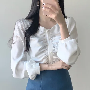 Toamna anului 2020 Nou cu mâneci Lungi Șifon Cămașă de sex Feminin Sens de Design de Nișă V-neck Bluza de sex Feminin coreeană Versiunea Pierde Toate-meci GX1247