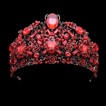 European De Nunta De Lux Accesorii De Par Vintage Mari Regina Diademă Roșu Stras Stil Baroc Coroana De Cristal Mireasa Diademe De Mireasa