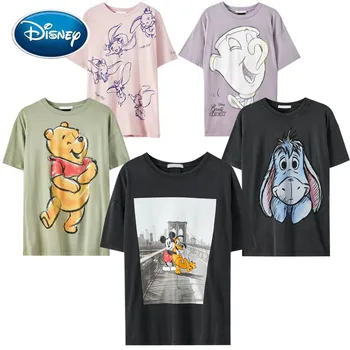 Disney Tricou cu Mickey Mouse, Winnie the Pooh Urs Bambi, Peter Pan Zane Daisy Duck Dumbo-Desene animate de Imprimare Femei Tee Bumbac Topuri