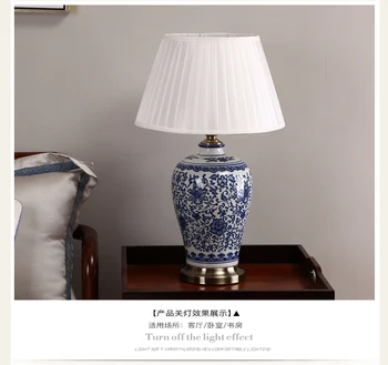 Estompat Albastru și Alb Porțelan, Lămpi de Birou China Flori Cemaric lampa de Citit Acasă de Iluminat Interior Dormitor noptieră Lumina