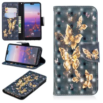 Pentru Huawei P20 Caz Înapoi Acoperă pictura 3D din Piele PU Portofel Cazuri Flip Cover Stand Mobil Telefon Genti