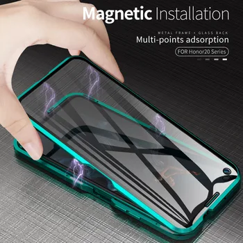 De lux 360 Acoperire Completă de Metal Magnetic Caz pentru Huawei P20 P30 Pereche de 20 de Onoare 20 Pro Lite 20i V20 Fata Spate Dublu Capac de Sticlă