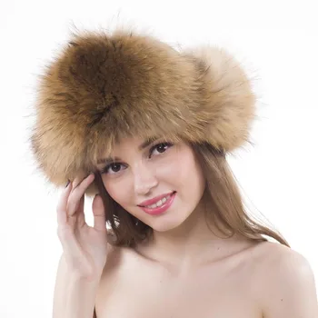 Caciula de Blana de iarnă Pentru Femei Blană de Vulpe pentru Femei Ushanka rusă Trapper Zăpadă Pălărie de Blană de Raton Bombardier Earflap Hat Cald Iarna Capace