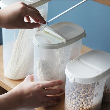 Plastic Transparent Alimentare Borcan Sigilat Cereale, Nuci Container de Depozitare Organizator cu Scară de Bucătărie de uz Casnic Orez Cutii de Depozitare
