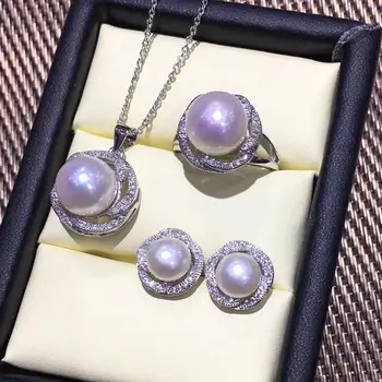 FENASY Perla Seturi de Bijuterii Perla Pandantiv Colier Argint 925 Cercei Stud Pentru Femei Big Rose Inelul Nupțial Bijuterii Fine
