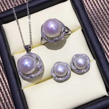 FENASY Perla Seturi de Bijuterii Perla Pandantiv Colier Argint 925 Cercei Stud Pentru Femei Big Rose Inelul Nupțial Bijuterii Fine