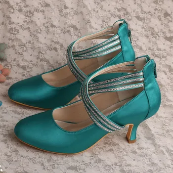 Alb Satin Citi Tendințele Mid Pantofi cu Toc pentru Femei Nuntă Închis Toe Pompe de Mireasa
