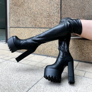 Europene și Americane de moda peste genunchi cizme 2019 noi burlan femei cizme de 14 cm foarte mare, cu cizme lungi cizme sexy ridicate