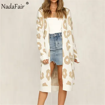 Nadafair Lung Tricotate Leopard Cardigan Femei Plus Dimensiune Casual De Iarnă Tricot Cardigan Pulover Supradimensionat Toamna Haina Pull Femme