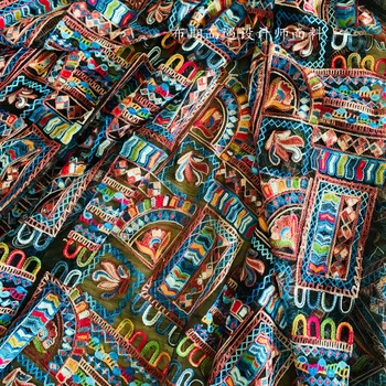 Grele Broderie tesatura ochiurilor de plasă Negru Moale cârpă Tifon Fir Colorat Stil Național Creative DIY cusut haine rochie 125x45cm