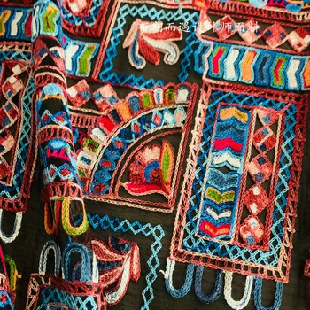 Grele Broderie tesatura ochiurilor de plasă Negru Moale cârpă Tifon Fir Colorat Stil Național Creative DIY cusut haine rochie 125x45cm