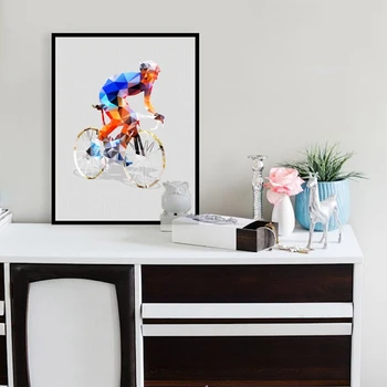 Rezumat Geometrică Poligonală Ciclist de Imprimare Poster pe Perete Poze cu Bicicleta Panza Pictura Arta pentru Interior Dormitor Decor de Perete