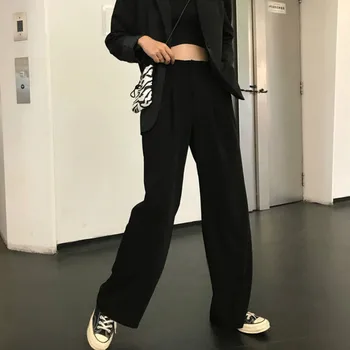 Pantaloni Femei Timp Liber Talie Mare, Solid, Simplu Coreeană Stil Casual Pantaloni Largi Picior La Modă Studenți De Zi Cu Zi Femei Streetwear Noi