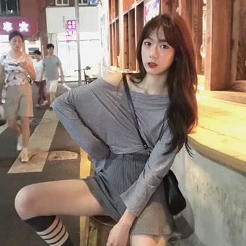 Japonia Casual Tricou femei de Primăvară Tricou Femei Streetwear-Sexy Femei Ulzzang Pe Umărul Pierde Topuri cu Maneci Lungi