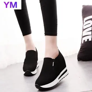 Doamnă Fierbinte Slip-On Solid Negru Turma Pene Casual Femei Adidași De Agrement Platforma Pantofi Respirabil Înălțimea Creșterea Pantofi 2020