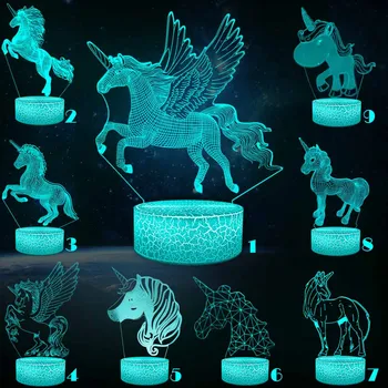 Unicorn 3D Seria Lumina de Noapte Ponei Copil Fată Cadou Mullticolor USB Lampa 3D Desene animate cu LED-uri RGB Lângă Luminaria Copil Jucărie masa Decor de Masă