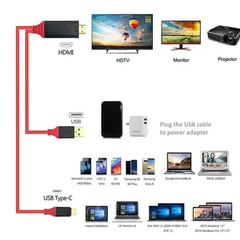 USB 3.1 Tip C compatibil HDMI 2m Convertor Cablu Adaptor Ultra HD 1080P HD 4k Video de Încărcare Cablu HDTV pentru Samsung Galaxy