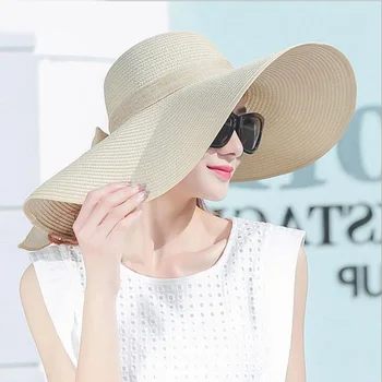 Simplu de vară pălărie de paie pentru femei big margine largă plajă pălărie pălărie de soare pliabila bloc de soare UV protectie pălărie panama os chapeu feminino