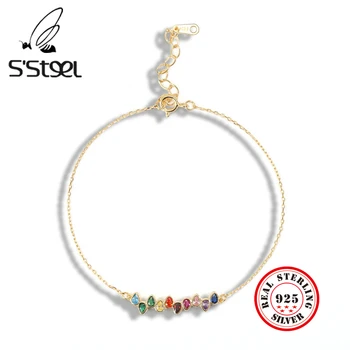 S ' STEEL Colorate Zirconiu, Bratari Argint 925 Cadou Pentru Femei Minimalist Brățară de Aur Plata 925 Para Mujer Bijuterii Fine