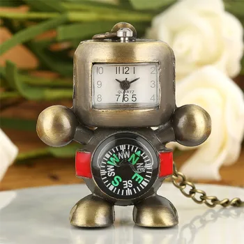 Robot Cool Forma Pandantiv Ceas de Cuarț Circulație Minunat de Bronz Mini de Buzunar Colier Ceas pentru Barbati Femei Copii cu Lanț Pulover