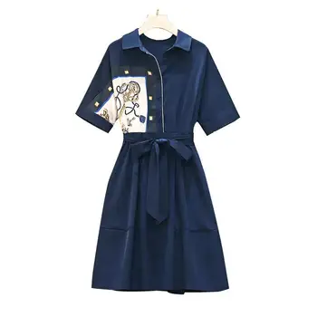 ICHOIX stil coreean cămașă rochie plus dimensiune femei de vară rochie de eșarfe a-line rochie midi eleganta tipărite de dimensiuni mari doamnelor rochie 4xl