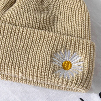 2020 Unisex Tricotata pentru Femei Lână Capac Bărbați Căciuli Daisy Bellis Brodate Toamna Iarna Cald Tocă Hami Pepene Coaja de Pălării