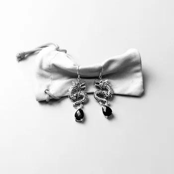 Negru Picătură de Apă de Cristal Chinezesc Dragon Picătură Cercei pentru Femei Barbati Thomas Stil Legăna Cercei Argint 925 Moda Bijuterii Accesorii Cercel Cadou
