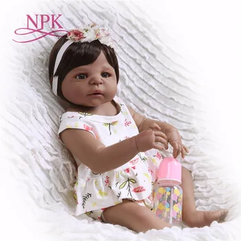 NPK New Sosire 55 cm Silicon Corp Plin Renăscut Papusa Viața Reală black Princess Baby Doll Pentru Xmas Cadou Copil Afro-American doll