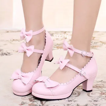 Lolita instanță Japonez fata dulce arc printesa jk pantofi cu toc înalt Bowknot Printesa Kawaii Fata Femei Pantofi Vintage Dulce pentru