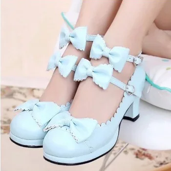 Lolita instanță Japonez fata dulce arc printesa jk pantofi cu toc înalt Bowknot Printesa Kawaii Fata Femei Pantofi Vintage Dulce pentru