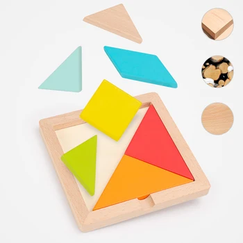 Lemn Tangram Puzzle 3D Puzzle Joc de Bord Copiii Montessori Pre-școală de Învățare a Creierului Magination Jucărie de Învățământ