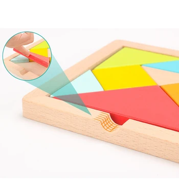 Lemn Tangram Puzzle 3D Puzzle Joc de Bord Copiii Montessori Pre-școală de Învățare a Creierului Magination Jucărie de Învățământ