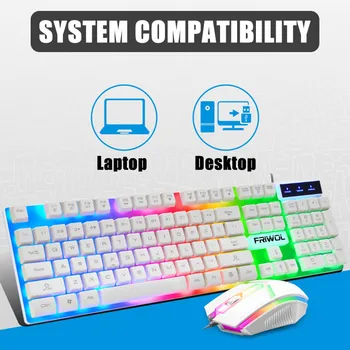 1 Set 2400 DPI Mouse si Tastatura de Gaming Set Curcubeu Fundal USB 104 taste LED Ergonomic Gamer Tastatură de Calculator pentru PC, Laptop