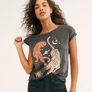 Jastie Casual Animal Printed Tee De Vară 2020 Femei Maneci Scurte O Gât Bumbac Tricouri Vintage Chic Streetwear T Shirt Femei