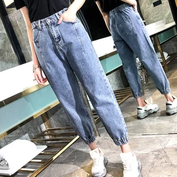 Coreeană Blugi Femei Prietenul Pantaloni Oversize Mare Pereche De Blugi Cu Talie Elastica Liber Casual Plus Dimensiune Streetwear Blugi Femei Pantaloni