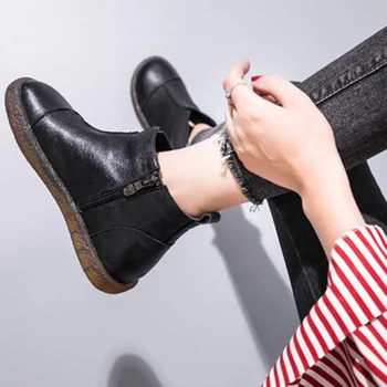GKTINOO de Moda Handmade Pantofi Pentru Femei din Piele Glezna Cizme de Toamna si Iarna Plat Femei Pantofi cu Degetele de la picioare Rotunde Cizme