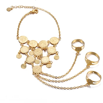 Wando monedă bijuterii, Monede de aur Brățară Brățări în lanț link-ul de ring-uri Pentru Femei Rochie Brățară de Vânzare Fierbinte Arabe Orientul Mijlociu Brățară